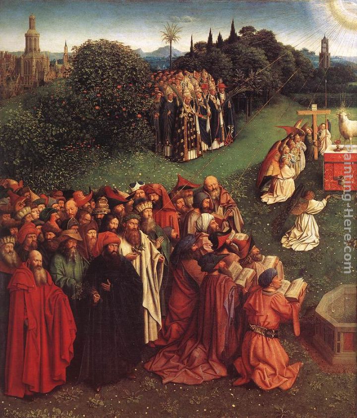 The Ghent Altarpiece Adoration of the Lamb [detail left] painting - Jan van Eyck The Ghent Altarpiece Adoration of the Lamb [detail left] art painting